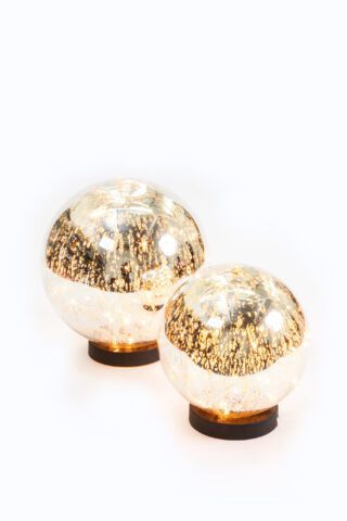 Mercury Glass light balls are gorgeous & have 50 fairy lights which twinkle.