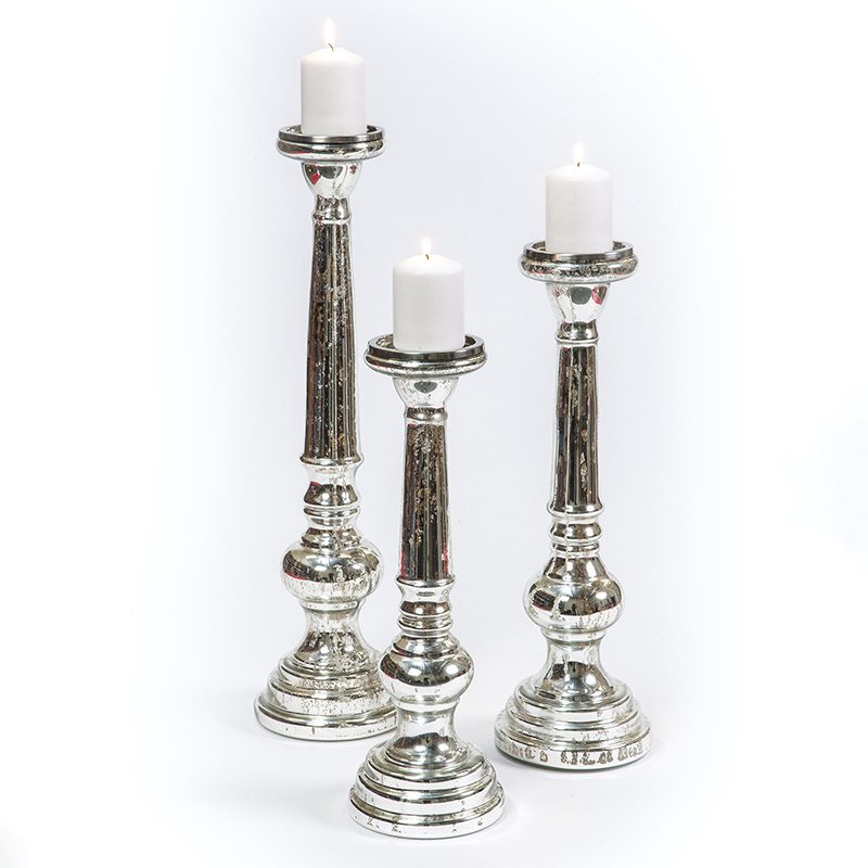 glass candle holders silver