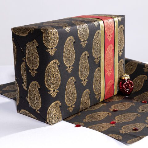 Wrapping paper black Paisley Motif is elegant eco friendly and sustainable.