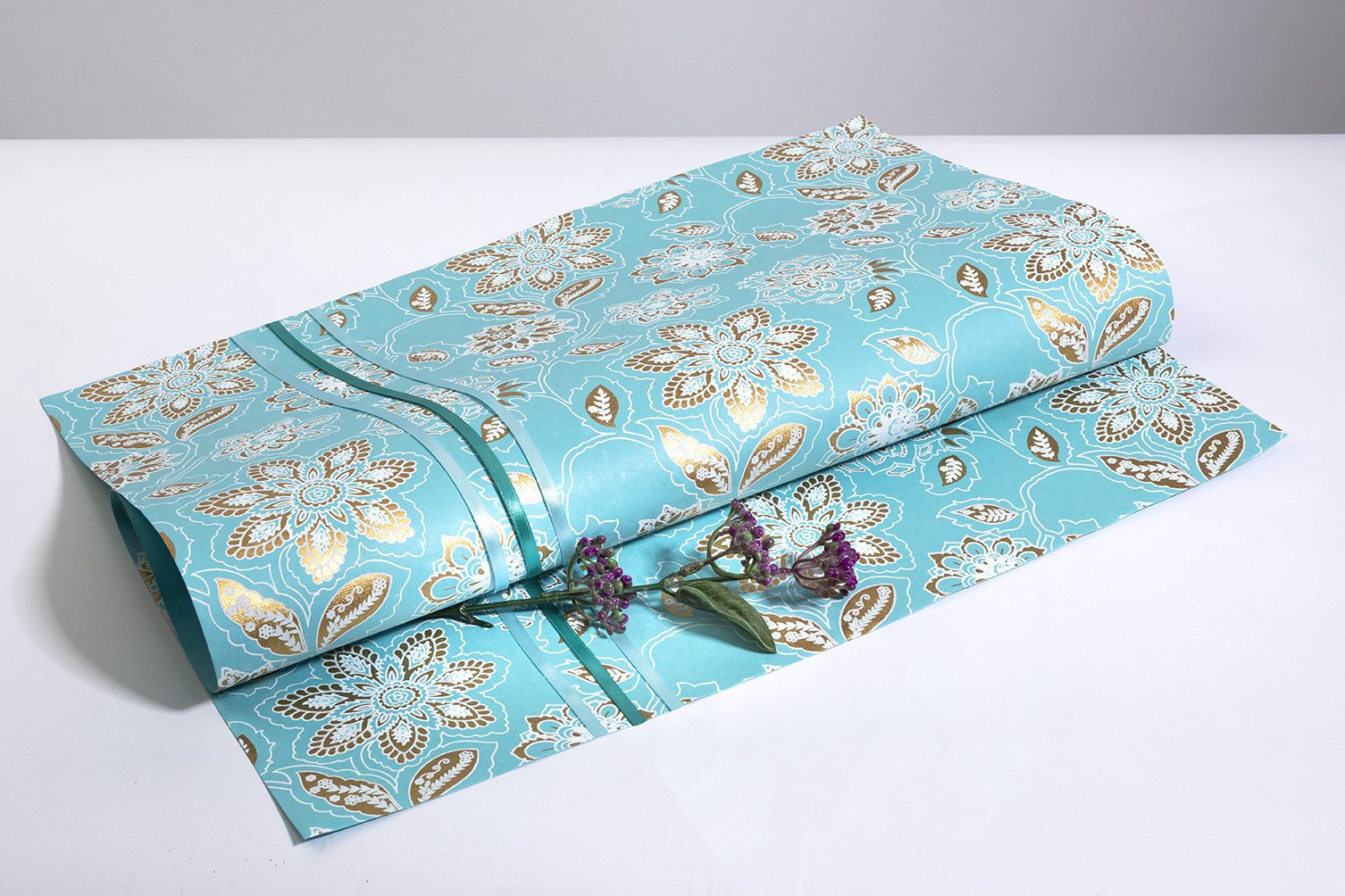 Wrapping paper blue dahlia print is eco friendly, handmade & sustainable.