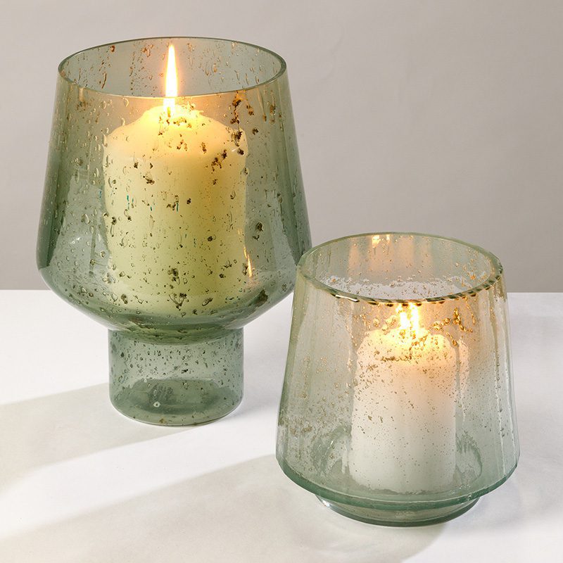 pebbled finish glass candle holders teal