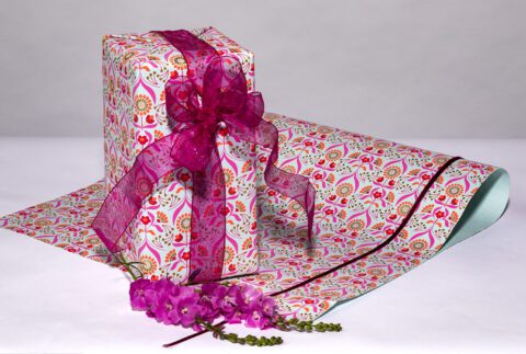Wrapping paper pink/blue floral bouquet is handmade and eco friendly