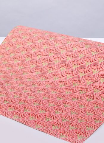 Scallop mosaic orange handmade gift wrap is a geometric print.