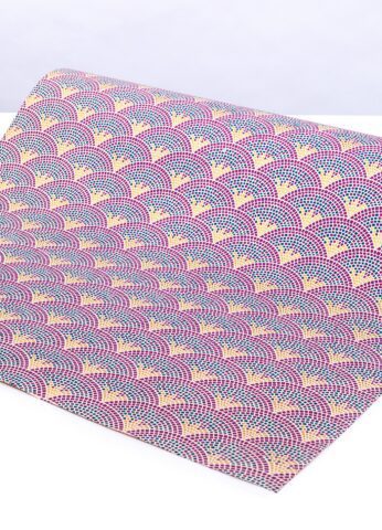 Handmade gift wrap scallop mosiac purple is a lively geometric print.