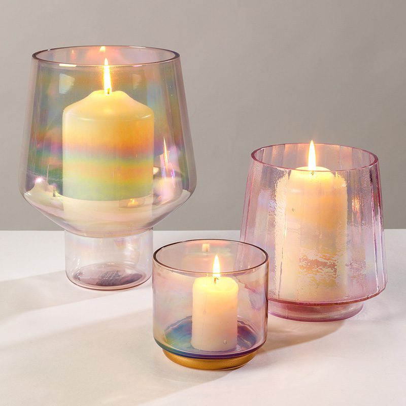 rainbow finish glass candle holders