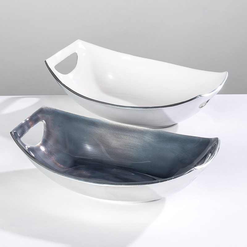 Grey & White Oval Dish Large