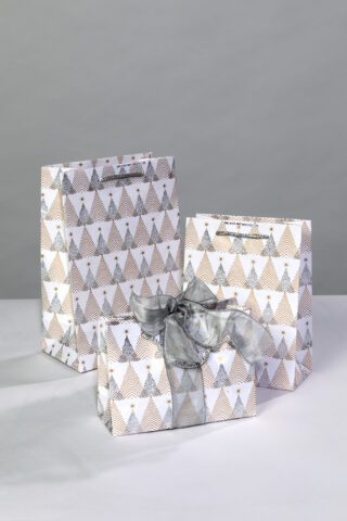 Handmade gift bags tree print is a traditional design in rich festive colours.