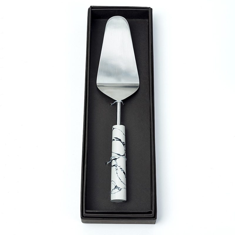 cake server with marble look handle