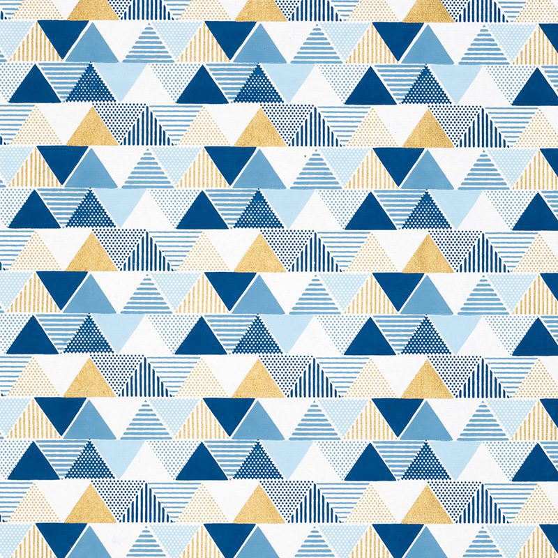 Handmade gift wrap blue triangle print is cleverly printed with different shades of blue to give a 3D effect.