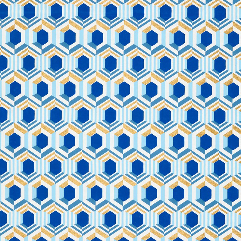 3 D Hexagonal rpint blue gift wrap