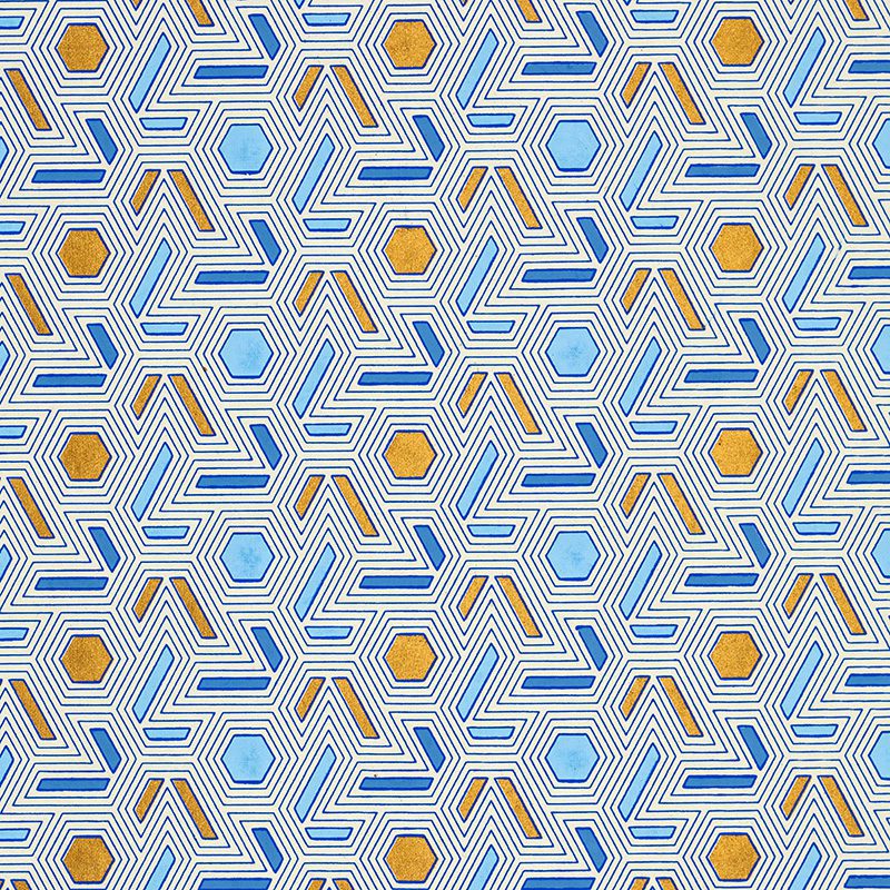 Handmade blue geometric pattern giftwrap is elegant and smart.