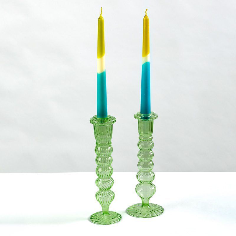 Green Hand Blown Glass Candle Stands