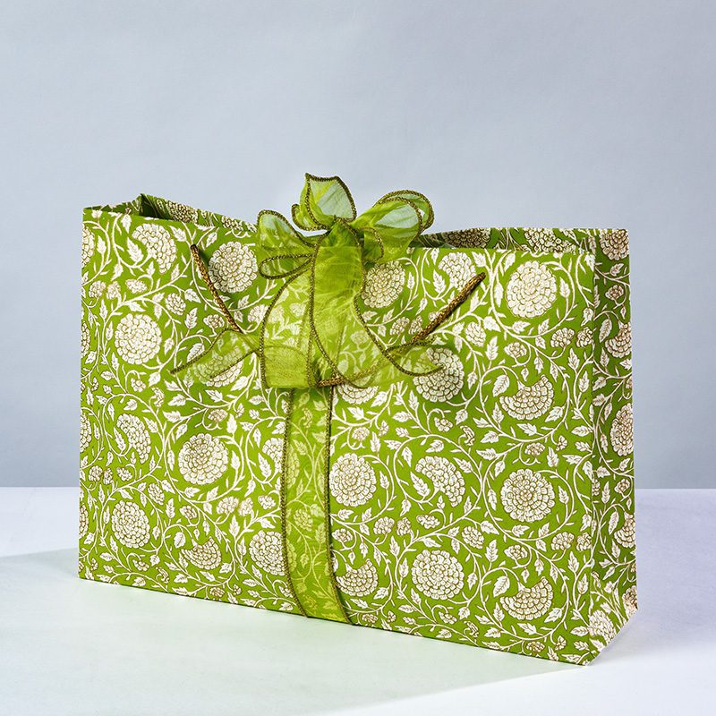 green Jaipur floral shopper bags
