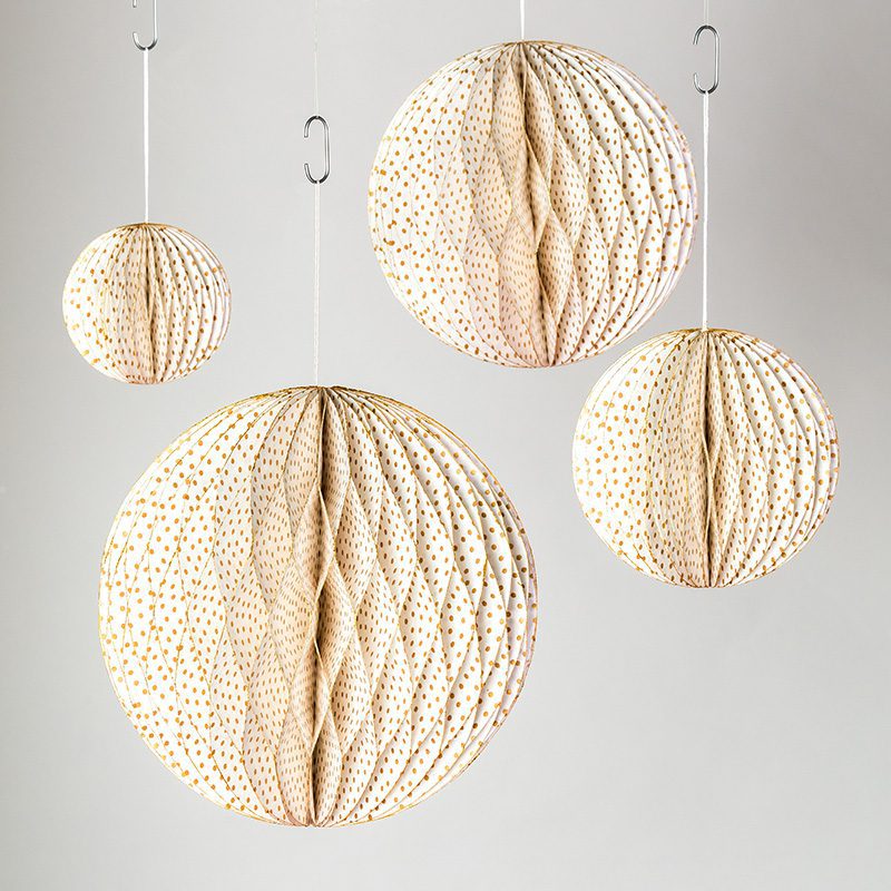 Round Honeycomb bauble cream/gold is elegant and eco friendly