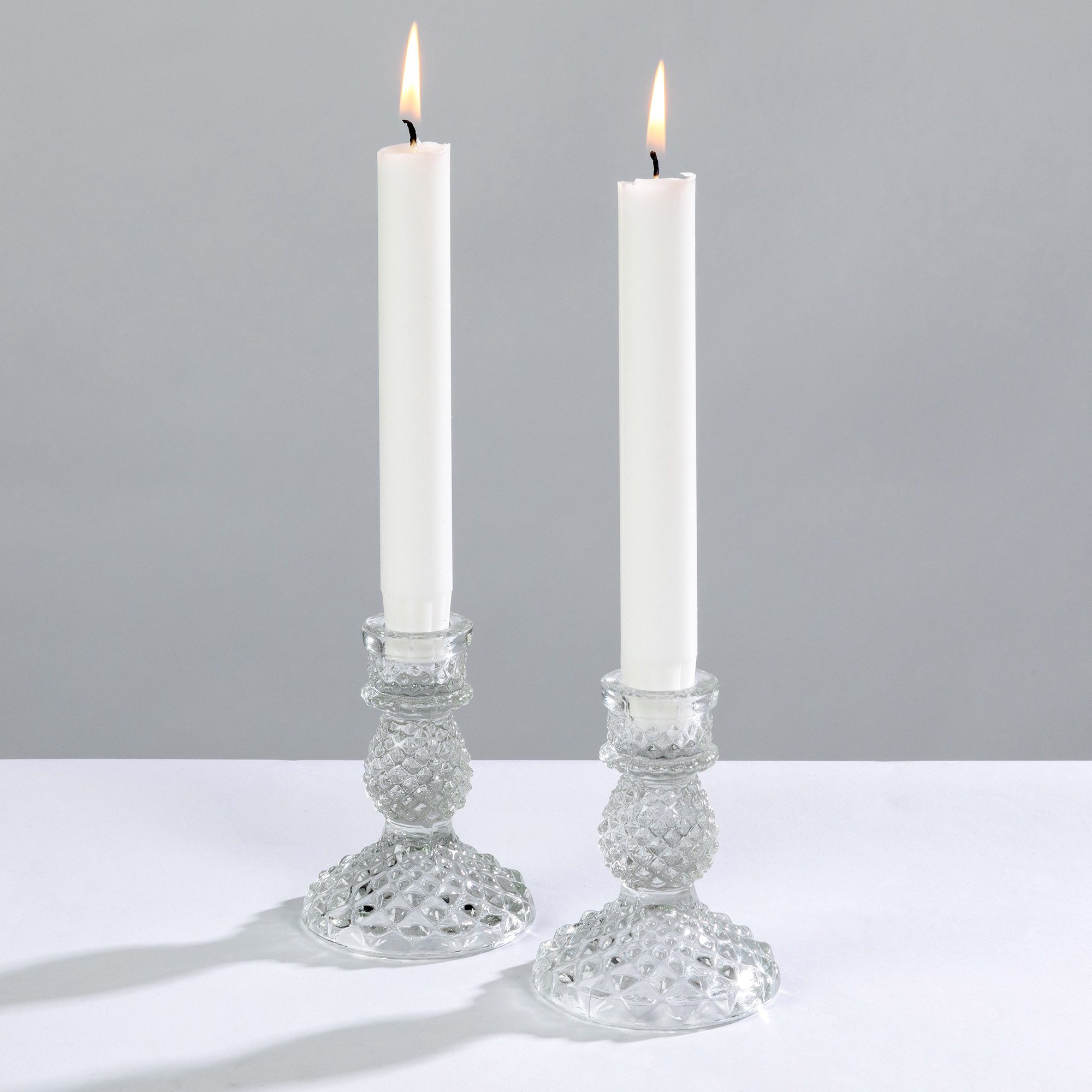 Clear Pressed Glass Candle Stands