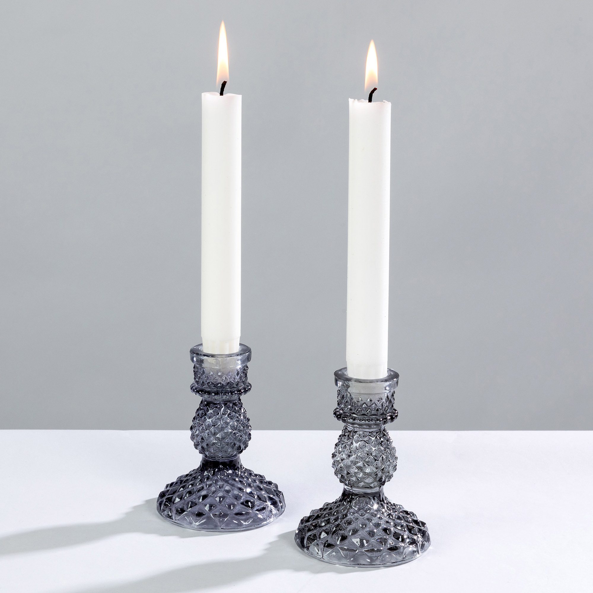 Grey Pressed Glass Candle Stands