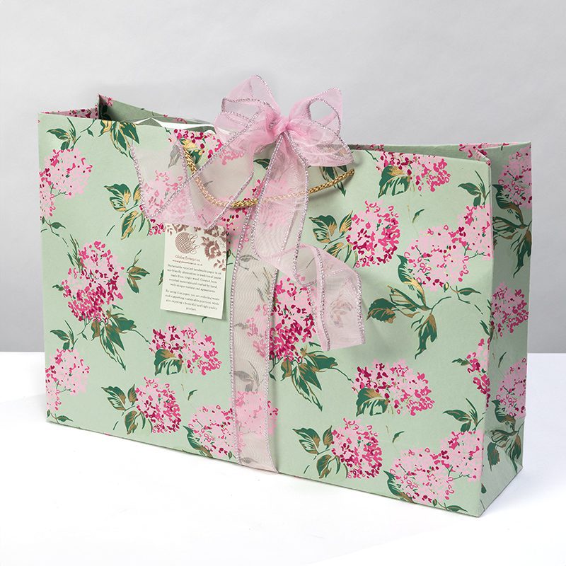 Green/Pink Hydrangea Shopper Gift Bag
