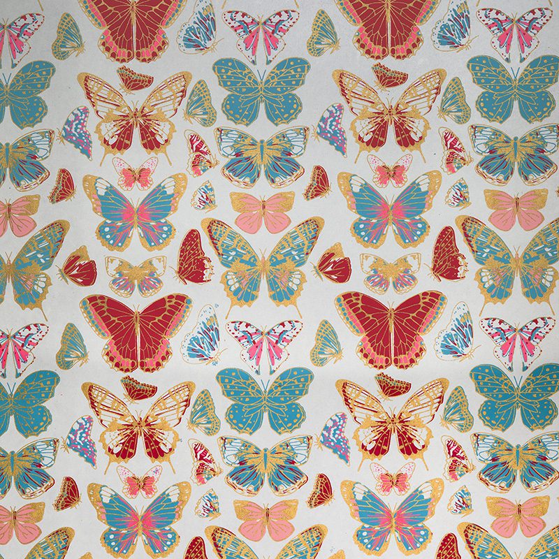 Our butterfly print gift wrap is handmade and eco-friendly, it has colourful butterflies dancing in the air transforming each present into a work of art.