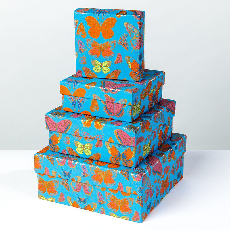 Our butterfly print gift box is handmade and eco-friendly, it has colourful butterflies dancing in the air transforming each present into a work of art.