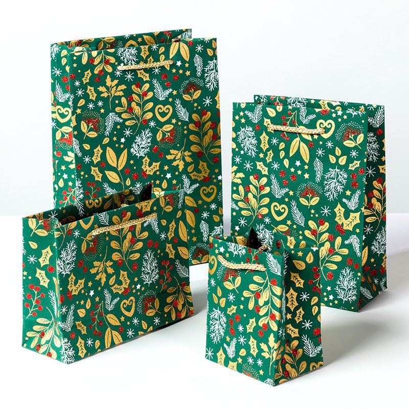 handmade Holly and Mistletoe Christmas gift bag are Eco-friendly.